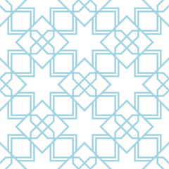 Geometric ornament. White and blue seamless pattern