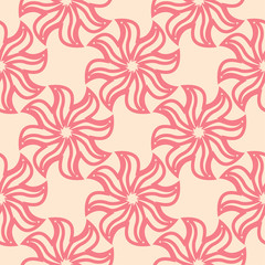 Red floral seamless pattern on beige background