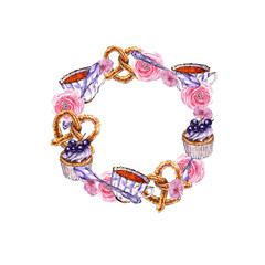 Watercolor tea wreath with flowers