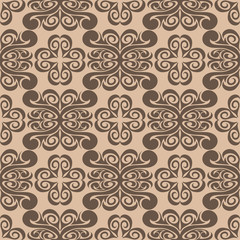 Brown floral seamless pattern on beige background