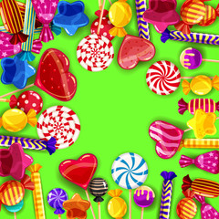 Candy background set of different colors of candy, candy, sweets, candy, jelly beans. Template, poster, banner, vector, isolated, cartoon style