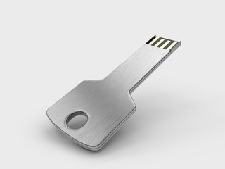 Blank white pen drive mock up on light grey background, 3d render illustration