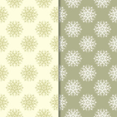 Olive green and beige floral backgrounds. Set of seamless patterns