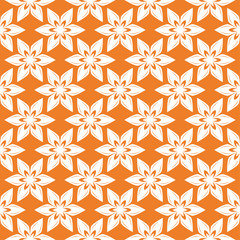 White floral ornament on orange. Seamless pattern