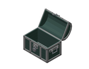 Empty wooden chest. Isolated on white background. 3d Vector illustration.