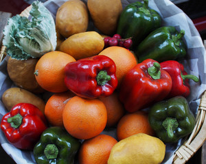 Different raw vegetables and fruits background.Healthy eating.