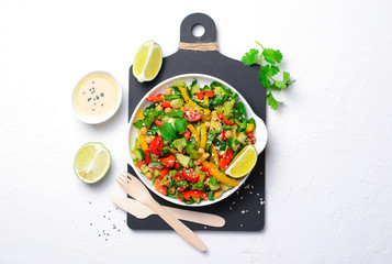 Fresh Vegetable Salad, Healthy Vegan Meal with Avocado, Chickpea, Bell Pepper, Cucumber and Spinach