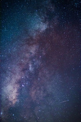 Milky Way. Fantastic night landscape with purple milky way, sky full of stars, Shiny stars. Beautiful scene with universe. Space background with starry sky