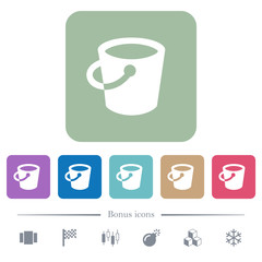 Bucket flat icons on color rounded square backgrounds