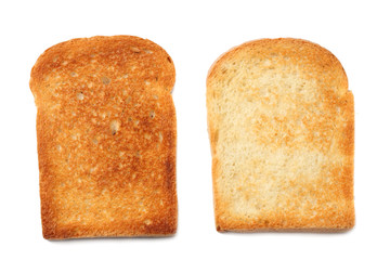 two slices toast bread isolated on white background