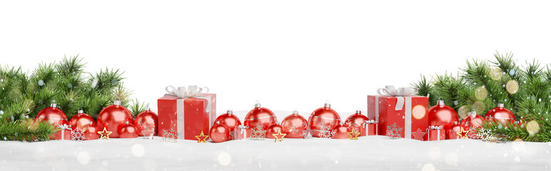 Red and white christmas baubles isolated 3D rendering