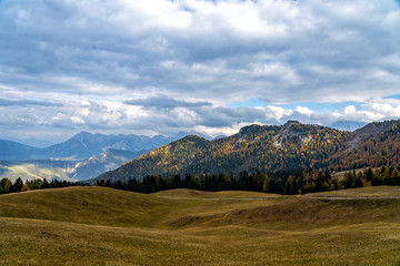 Fototapeta premium Colorful scenic view of majestic Dolomites mountains in Italian Alps.