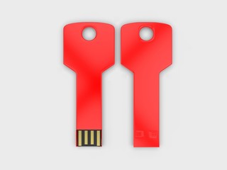 Blank white pen drive mock up on light grey background, 3d render illustration