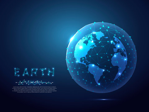 Abstract image of a planet Earth view from space. Vector polygonal Globe in the form of starry sky, consisting of points, lines, and shapes Ozone layer or ozone shield - Powered by Adobe