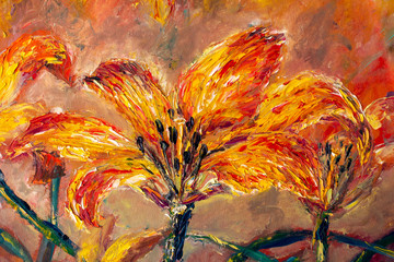 Abstract impressionism magic flowers oil painting background. Flower Oil on canvas texture. Floral Hand drawn oil paintings. Closeup Fragment of artwork. Modern art. Contemporary fine art. © weris7554