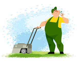 Gardener with a lawn mower