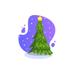 Christmas fir, isolated vector illustration. Modern flat style.