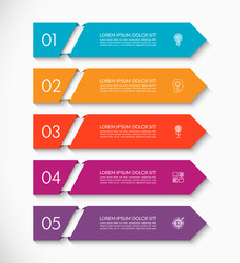 Business infographic arrow template with 5 options. Can be used for diagram, graph, chart, report, web design. Vector illustration