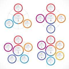 Naklejka premium Set of infographic circles with 3, 4, 5, 6 options. Can be used for graph, diagram, chart, presentation, report, web design. Vector illustration