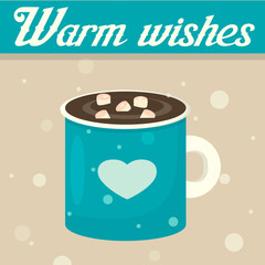 Coffee mug with marshmallow. Christmas card. 
