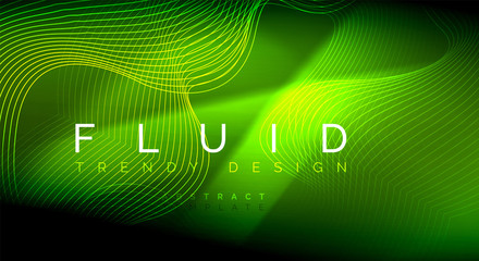 Neon glowing fluid wave lines, magic energy space light concept, abstract background wallpaper design, ripple texture illustration