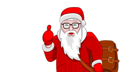 Santa with brown leather bag portrait isolated on white background Christmas template