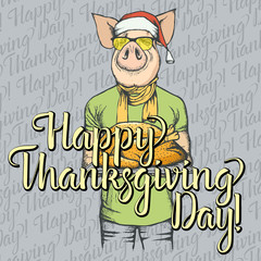 Vector illustration of Thanksgiving pig concept