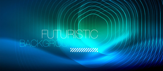 Neon glowing lines, magic energy space light concept, abstract background wallpaper design