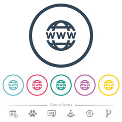 WWW globe flat color icons in round outlines