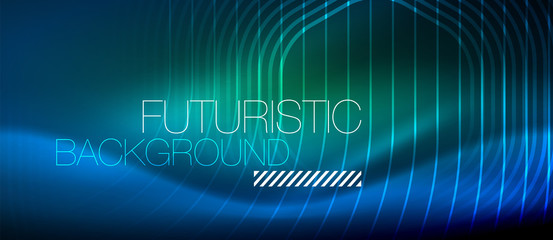 Naklejka premium Neon glowing lines, magic energy space light concept, abstract background wallpaper design