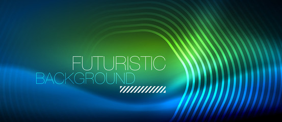Neon glowing lines, magic energy space light concept, abstract background wallpaper design