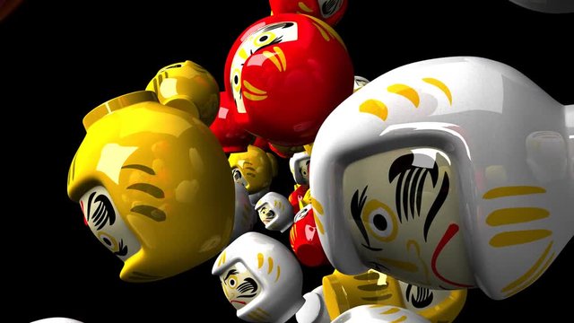 Daruma dolls on black background.Loop able 3DCG render animation.