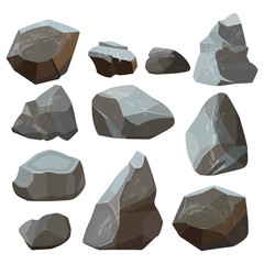 Stones cartoon. Rock mountains flagstone rocky vector illustrations isolated on white background. Stone rock of set, material granite natural
