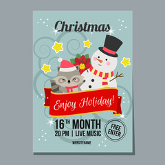 cute christmas week poster with animal cartoon