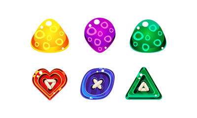 Colorful jelly glossy figures of different shapes for game or web design interface vector Illustration on a white background