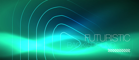 Neon glowing techno lines, hi-tech futuristic abstract background template with geometric shapes