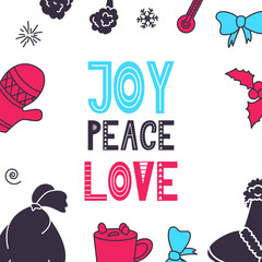 Greeting card with hand drawn elements. Christmas quote in Scandinavian style. Vector illustration