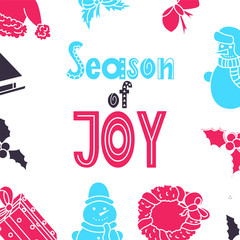 Greeting card with hand drawn elements. Christmas quote in Scandinavian style. Vector illustration