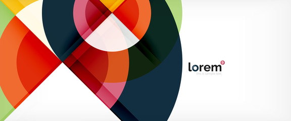 Obraz premium Nowoczesne koła geometryczne streszczenie tło, kolorowe kształty okrągłe z efektami cienia