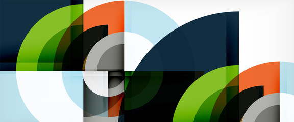 Fototapeta premium Modern geometric circles abstract background, colorful round shapes with shadow effects