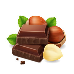 Hazelnuts and chocolate pieces illustration
