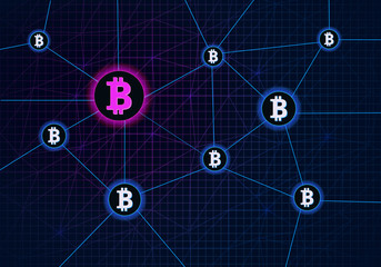 Blockchain concept banner. Circle blocks connection with each other and shapes crypto chain. Blockchain cryptocurrencies global network technology e-commerce business management. Abstract technology.