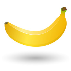 Yellow banana on white background isolated with shadow.