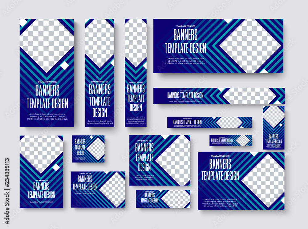 Poster set of vector web banners of standard size with a square place for a photo.