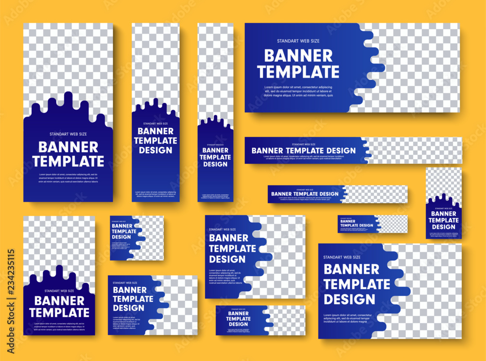Poster set of blue vector web banners with place for photo.