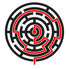 Round maze with red path to center