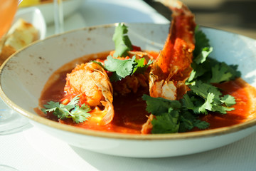 Crab meat cooked with hot sauce