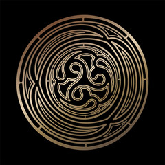 Bronze celtic ornament with curved elements. Vector illustration isolated on black background.