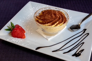 Italian Dessert, Tiramisù And Strawberry, Angled View