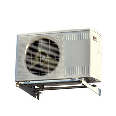 air conditioning installed on blue wall with icicles